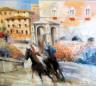 Sienne, reprsentation artistique de la course de cheval sur la Piazza del Campo